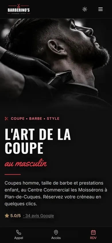 Exemple de site pour un salon de coiffure, version mobile