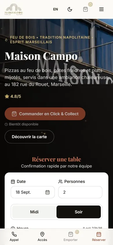 Maison Campo, restaurant à Marseille, version mobile